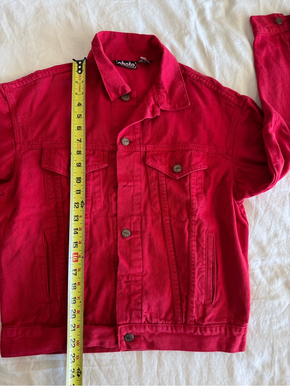 Red Women's Jean Jacket Pockets button up front - Picture 11 of 14